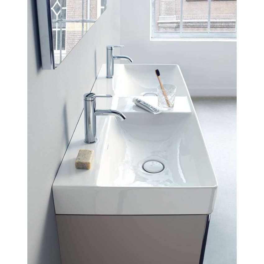 Immagine di Duravit DURASQUARE lavabo consolle doppio rettificato 120 cm con 2 fori per rubinetteria, senza troppopieno, con bordo per rubinetteria, colore bianco 2353120014