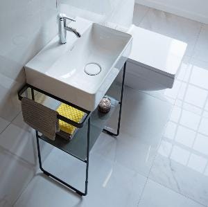 Immagine di Duravit DURASQUARE lavamani rettificato 45 cm monoforo, senza troppopieno, con bordo per rubinetteria, WonderGliss, colore bianco 07324500711