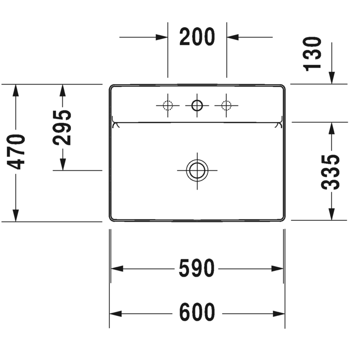 Immagine di Duravit DURASQUARE bacinella da appoggio soprapiano con rettifica 60 cm con 3 fori per rubinetteria, senza troppopieno, con bordo per rubinetteria, parete posteriore smaltata, colore bianco 2354600044