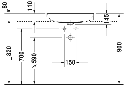 Immagine di Duravit DURASQUARE bacinella da appoggio soprapiano con rettifica 60 cm con 3 fori per rubinetteria, senza troppopieno, con bordo per rubinetteria, parete posteriore smaltata, colore bianco 2354600044