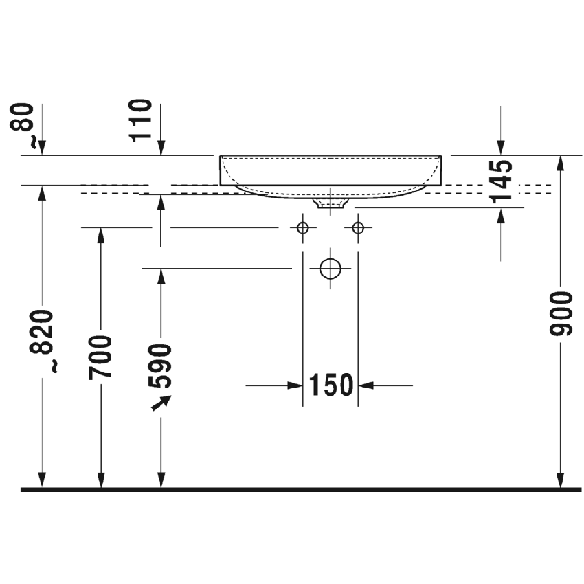 Immagine di Duravit DURASQUARE bacinella da appoggio soprapiano con rettifica 60 cm con 3 fori per rubinetteria, senza troppopieno, con bordo per rubinetteria, parete posteriore smaltata, colore bianco 2354600044