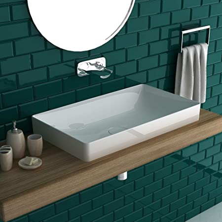 Immagine di Duravit DURASQUARE bacinella da appoggio soprapiano con rettifica 60 cm senza foro per rubinetteria, senza troppopieno, senza bordo per rubinetteria, WonderGliss, colore bianco 23556000001