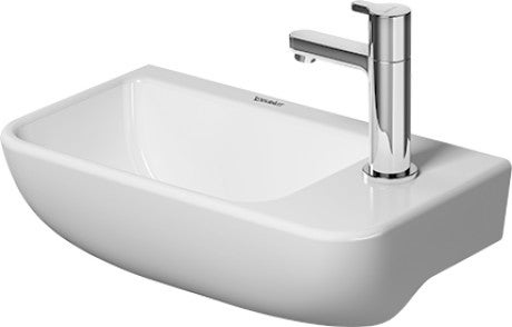 Immagine di Duravit ME BY STARCK lavamani 40 cm monoforo, senza troppopieno, con bordo per rubinetteria, con foro per rubinetteria a destra, lato inferiore smaltato, WonderGliss, colore bianco finitura opaco 07174032001