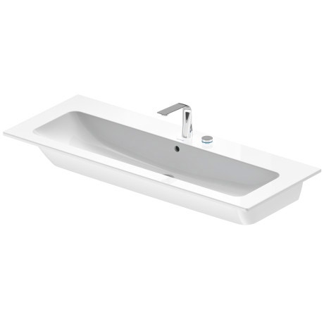 Immagine di Duravit ME BY STARCK lavabo consolle 123 cm con 2 fori per rubinetteria, con troppopieno, con bordo per rubinetteria, WonderGliss, colore bianco finitura opaco 23611232581