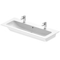 Immagine di Duravit ME BY STARCK lavabo consolle 123 cm con 2 fori distanziati per 2 rubinetterie monocomando, con troppopieno, con bordo per rubinetteria, WonderGliss, colore bianco 23611200241