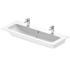 Immagine di Duravit ME BY STARCK lavabo consolle 123 cm con 2 fori distanziati per 2 rubinetterie monocomando, con troppopieno, con bordo per rubinetteria, colore bianco 2361120024