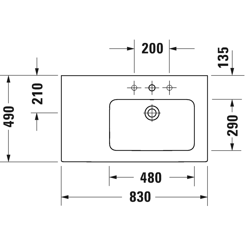 Immagine di Duravit ME BY STARCK lavabo consolle asimmetrico 83 cm con 3 fori per rubinetteria, con troppopieno, con bordo per rubinetteria, bacino a destra, colore bianco 2346830030