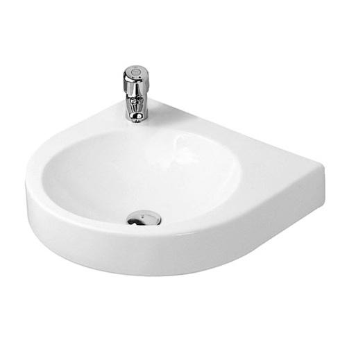 Immagine di Duravit ARCHITEC lavabo 57.5 cm con foro per rubinetteria a sinistra, senza troppopieno, con bordo per rubinetteria, lato inferiore smaltato, colore bianco 0449580009