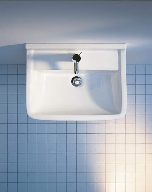 Immagine di Duravit STARCK 3 lavabo 60 cm monoforo, con troppopieno e bordo per rubinetteria, lato inferiore smaltato, colore bianco 0300600000