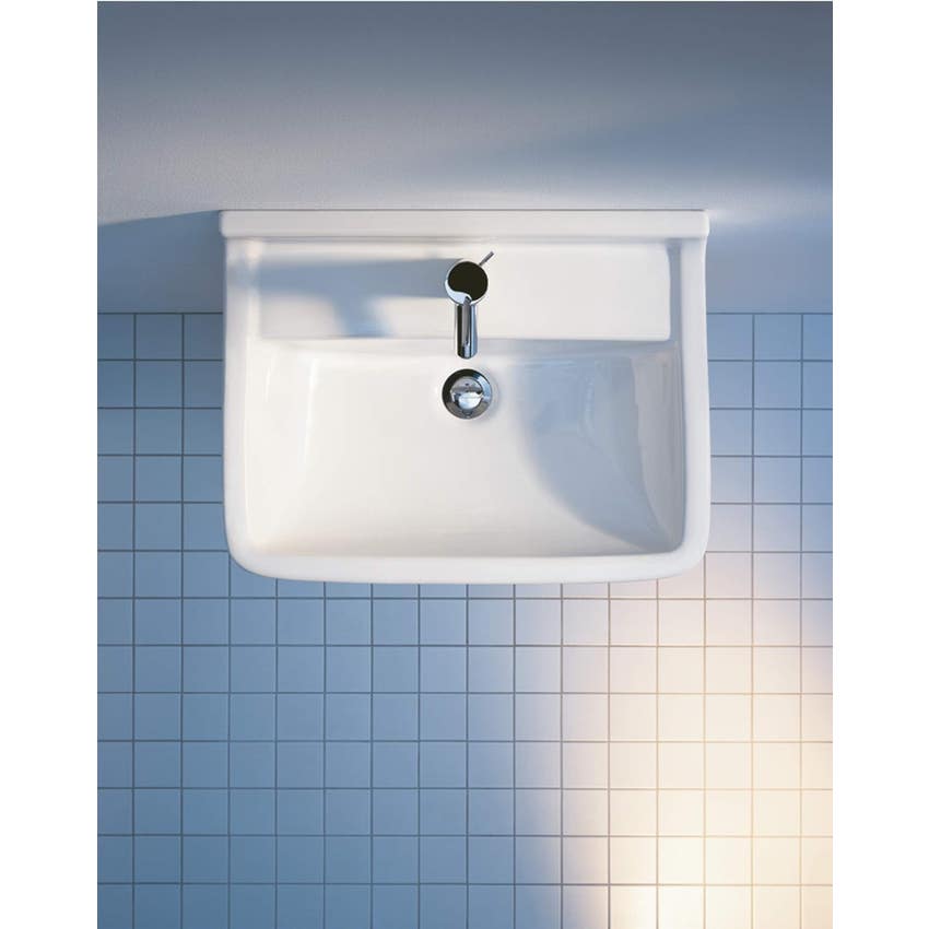 Immagine di Duravit STARCK 3 lavabo 60 cm monoforo, con troppopieno e bordo per rubinetteria, lato inferiore smaltato, colore bianco 0300600000