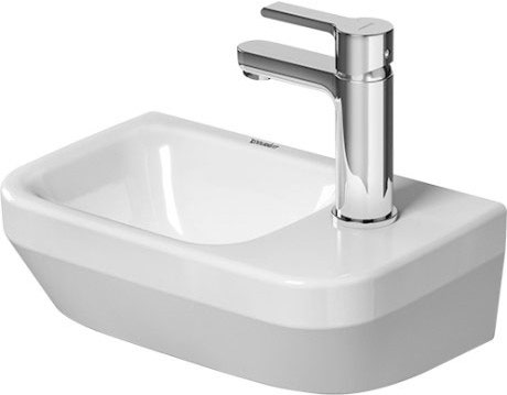 Immagine di Duravit DURASYSTEM lavamani 36 cm monoforo, senza troppopieno, con bordo per rubinetteria, con foro per rubinetteria a destra, lato inferiore smaltato, colore bianco 0713360000