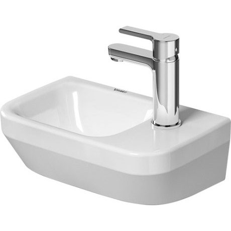 Immagine di Duravit DURASYSTEM lavamani 36 cm monoforo, senza troppopieno, con bordo per rubinetteria, con foro per rubinetteria a destra, lato inferiore smaltato, colore bianco 0713360000