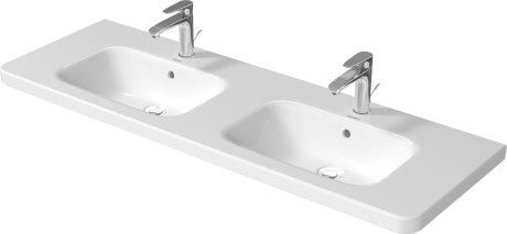 Immagine di Duravit DURASTYLE lavabo doppio 140 cm con 3 fori per rubinetteria, con troppopieno, con bordo per rubinetteria, lato inferiore smaltato, colore bianco 2357140030