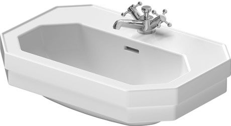 Immagine di Duravit 1930 lavabo monoforo L.60 cm, con troppopieno e bordo per rubinetteria, lato inferiore smaltato, rivestimento Wondergliss, colore bianco 04386000001