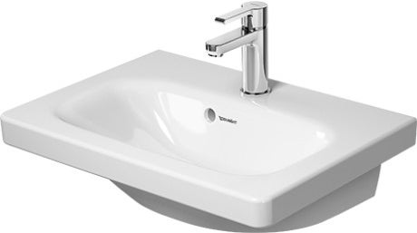 Immagine di Duravit DURASTYLE lavabo consolle Compact 55 cm monoforo, con troppopieno, con bordo per rubinetteria, lato inferiore smaltato, WonderGliss, colore bianco 23375500001