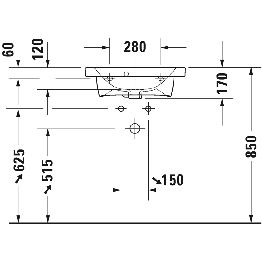 Immagine di Duravit DURASTYLE lavabo consolle Compact 55 cm con 3 fori per rubinetteria, con troppopieno, con bordo per rubinetteria, lato inferiore smaltato, colore bianco 2337550030