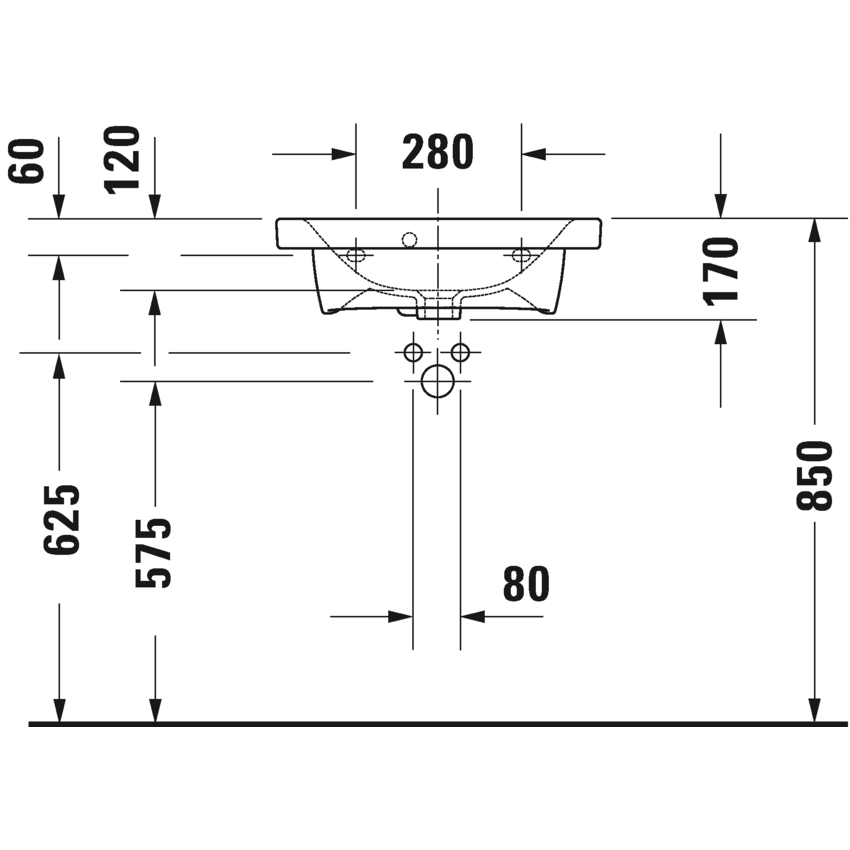 Immagine di Duravit DURASTYLE lavabo consolle Compact 55 cm con 3 fori per rubinetteria, con troppopieno, con bordo per rubinetteria, lato inferiore smaltato, colore bianco 2337550030