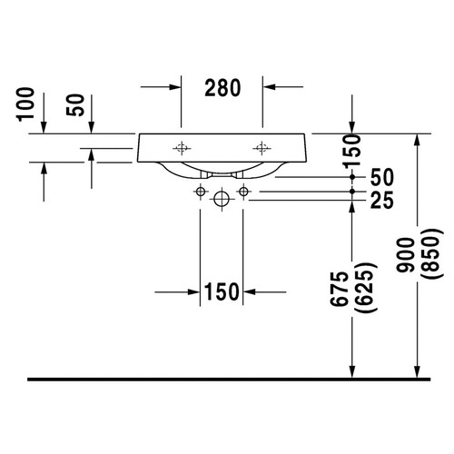 Immagine di Duravit ARCHITEC lavabo 57.5 cm con foro per rubinetteria a sinistra, con foro per dispenser portasapone a destra, senza troppopieno, con bordo per rubinetteria, lato inferiore smaltato, colore bianco 0449580023