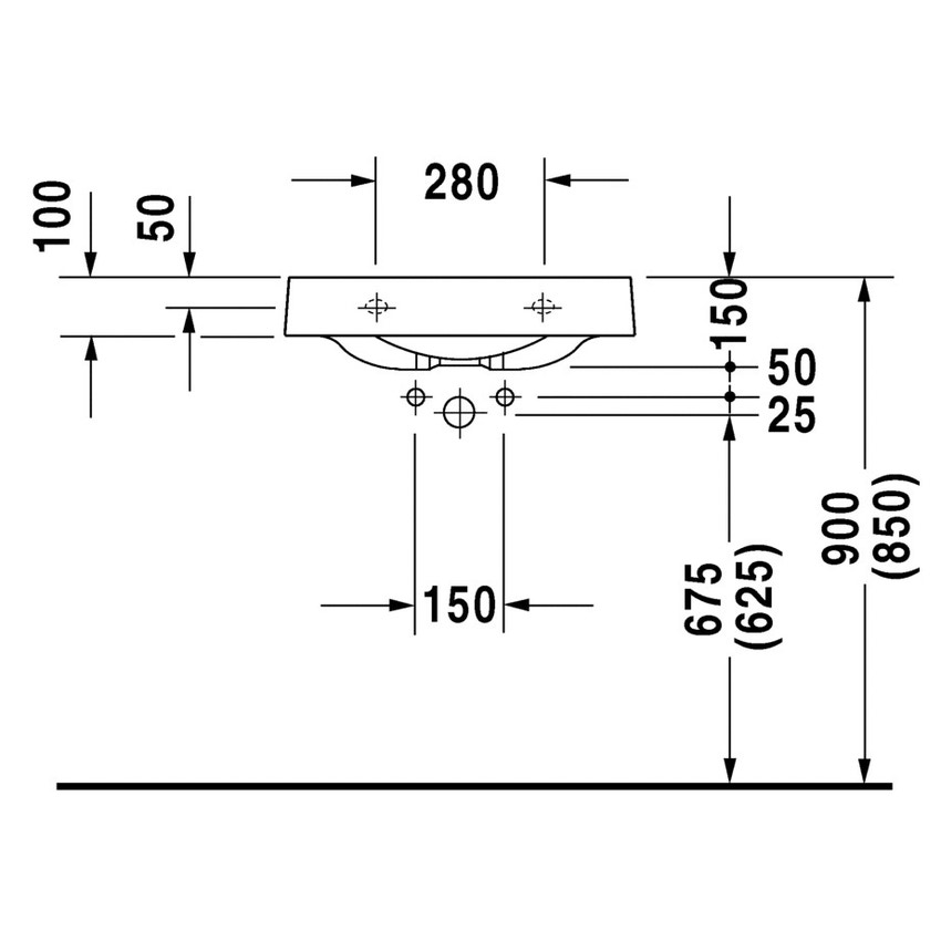 Immagine di Duravit ARCHITEC lavabo 57.5 cm con foro per rubinetteria a sinistra, con foro per dispenser portasapone a destra, senza troppopieno, con bordo per rubinetteria, lato inferiore smaltato, colore bianco 0449580023
