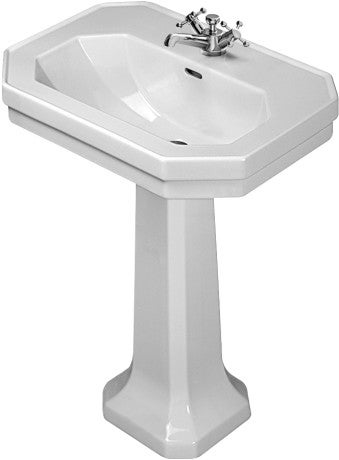 Immagine di Duravit 1930 lavabo monoforo L.80 cm, con 2 fori diaframmati, con troppopieno e bordo per rubinetteria, lato inferiore smaltato, colore bianco 0438800000