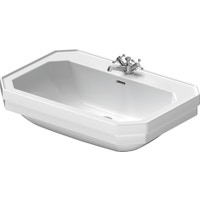Immagine di Duravit 1930 lavabo monoforo L.80 cm, con 2 fori diaframmati, con troppopieno e bordo per rubinetteria, lato inferiore smaltato, colore bianco 0438800000