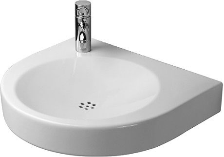 Immagine di Duravit ARCHITEC lavabo Vital Med 57.5 cm con foro diaframmato per rubinetteria a sinistra e per portasapone a destra, senza troppopieno, con bordo per rubinetteria, lato inferiore smaltato, colore bianco 0443580000