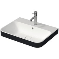 Immagine di Duravit HAPPY D.2 PLUS bacinella da appoggio soprapiano 60 cm con rettifica, monoforo, con troppopieno e bordo per rubinetteria, WonderGliss, interno colore bianco finitura lucido, esterno colore antracite finitura opaco 23606061001