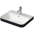 Immagine di Duravit HAPPY D.2 PLUS bacinella da appoggio soprapiano 60 cm con rettifica, senza foro, con troppopieno e bordo per rubinetteria, WonderGliss, interno colore bianco finitura lucido, esterno colore antracite finitura opaco 23606061601