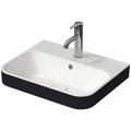 Immagine di Duravit HAPPY D.2 PLUS bacinella da appoggio soprapiano 50 cm con rettifica, monoforo, con troppopieno, interno colore bianco finitura lucido, esterno colore nero finitura opaco 2360506100