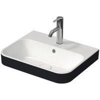 Immagine di Duravit HAPPY D.2 PLUS bacinella da appoggio soprapiano 50 cm con rettifica, senza foro, con troppopieno, WonderGliss, interno colore bianco finitura lucido, esterno colore nero finitura opaco 23605061601