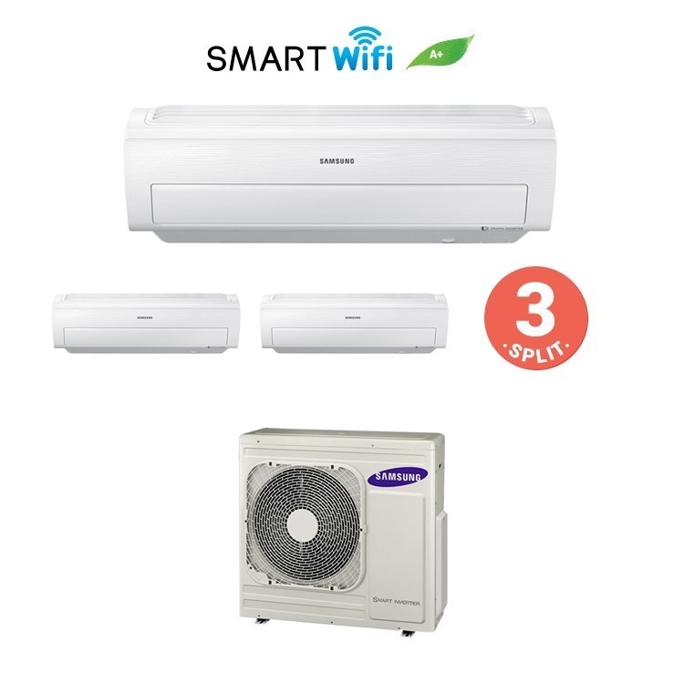 Immagine di Samsung AR5500M Climatizzatore trial split inverter WiFi Bianco | unità esterna 6.8 kW unità interne 7000+9000+12000 BTU AJ068FCJ3EH/EU+AR07KSW+AR09KSW+AR12KSW 