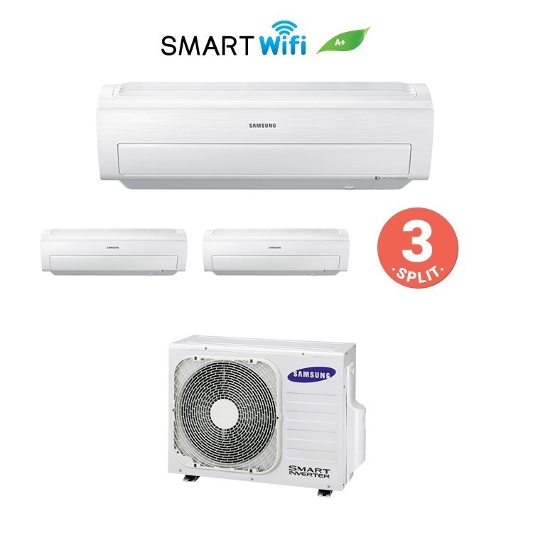 Immagine di Samsung  AR5500M Climatizzatore trial split inverter WiFi Bianco | unità esterna 5.2 kW unità interne 9000+9000+12000 BTU AJ052FCJ3EH/EU+2xAR09KSWNA+AR12KSWNA 