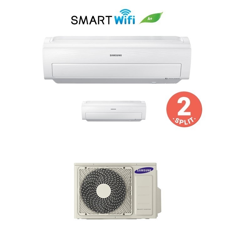 Immagine di Samsung AR5500M Climatizzatore dual split inverter WiFi Bianco | unità esterna 5 kW unità interne 7000+18000 BTU AJ050FCJ2EH/EU+AR07KSWNA+AR18KSWNA 