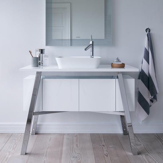 Geberit CITTERIO composizione bagno: mobile sottolavabo, finitura rovere  marrone fumè + specchio con illuminazione, finitura rovere marrone fumè +  lavabo da appoggio, colore bianco + miscelatore monocomando a parete,  finitura cromo 500.564.JJ.1-500.543