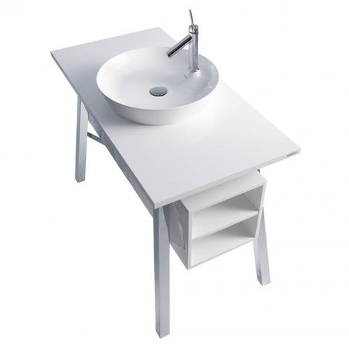 Immagine di Duravit CAPE COD composizione bagno: mobile sottolavabo a pavimento, colore bianco lucido + specchio con illuminazione + bacinella 46 cm, colore bianco + miscelatore Axor Starck, finitura cromo CC953308585-2340460000