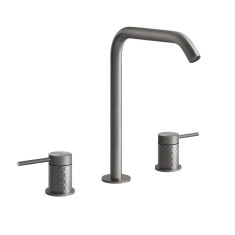 Immagine di Gessi 316 INTRECCIO gruppo lavabo H.27 cm, tre fori, senza scarico, con flessibili di collegamento, finitura steel brushed 54111#239