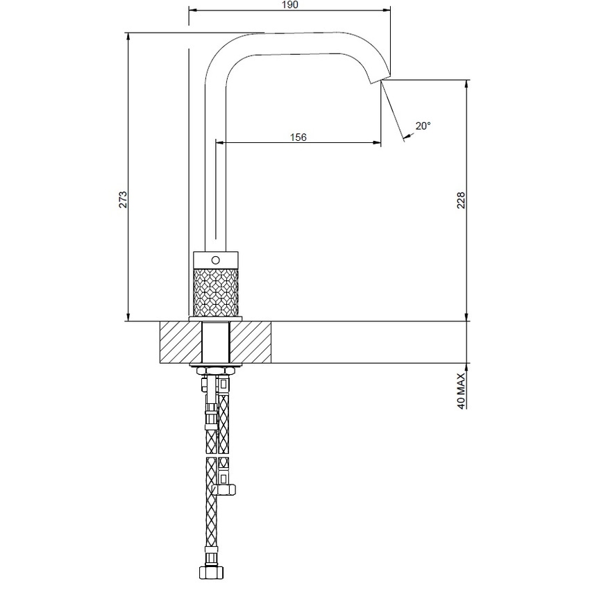 Immagine di Gessi 316 INTRECCIO gruppo lavabo H.27 cm, tre fori, senza scarico, con flessibili di collegamento, finitura steel brushed 54111#239