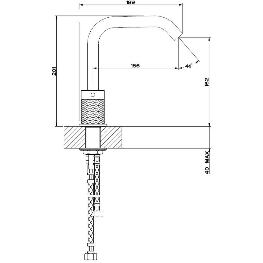 Immagine di Gessi 316 INTRECCIO gruppo lavabo H.20 cm, tre fori, senza scarico, con flessibili di collegamento, finitura steel brushed 54112#239