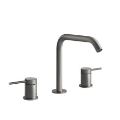 Immagine di Gessi 316 INTRECCIO gruppo lavabo H.20 cm, tre fori, senza scarico, con flessibili di collegamento, finitura steel brushed 54112#239