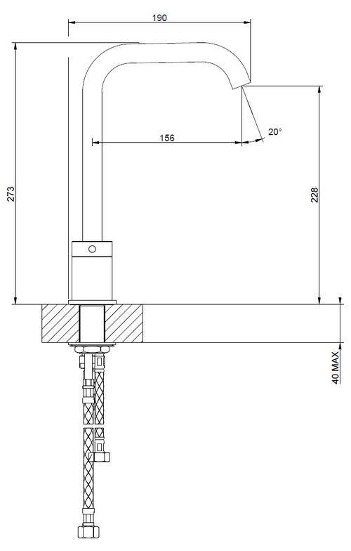 Immagine di Gessi 316 FLESSA gruppo lavabo H.27 cm, tre fori, senza scarico, con flessibili di collegamento, finitura steel brushed 54011#239