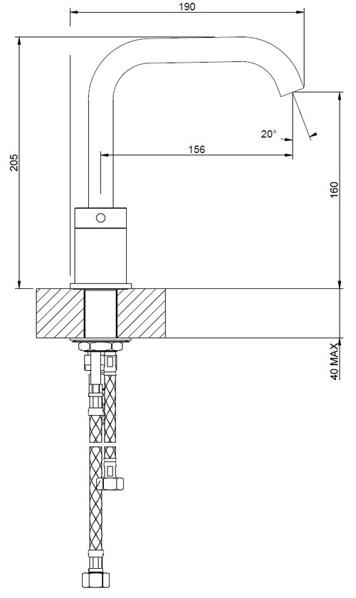 Immagine di Gessi 316 FLESSA gruppo lavabo H.20 cm, tre fori, senza scarico, con flessibili di collegamento, finitura steel brushed 54012#239
