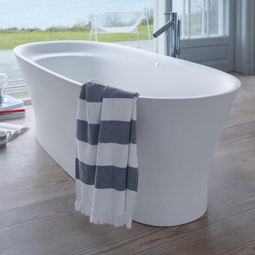 Immagine di Duravit CAPE COD vasca idromassaggio freestanding ovale autoportante con carenatura ad aria, colore bianco finitura opaco 760330000AS0000