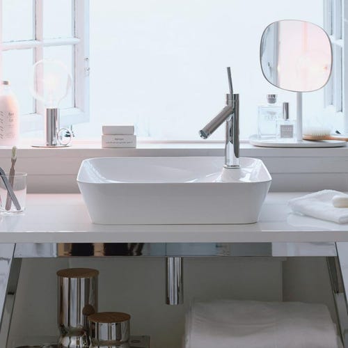 Immagine di Duravit CAPE COD bacinella da appoggio soprapiano 46 cm monoforo, con bordo per rubinetteria, senza troppopieno, colore bianco finitura lucido 2340460000