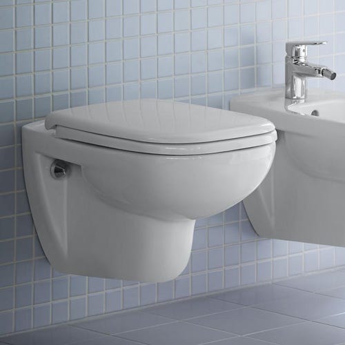 Immagine di Duravit D-CODE sedile con coperchio per vaso Vital, versione allungata con cerniere in acciaio inox, senza chiusura rallentata, colore bianco 0060310000