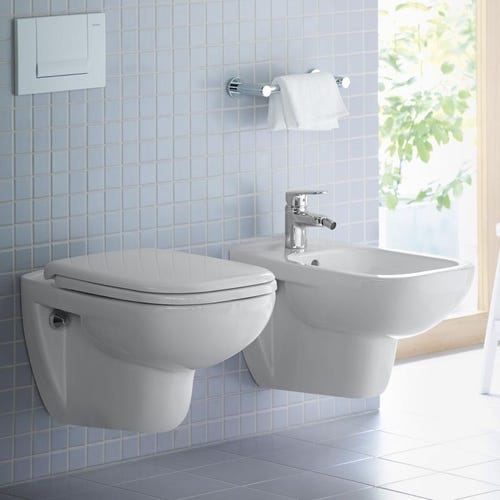 Immagine di Duravit D-CODE sedile con coperchio per vaso Vital, versione allungata con cerniere in acciaio inox, rimovibile, con chiusura rallentata, colore bianco 0060390000