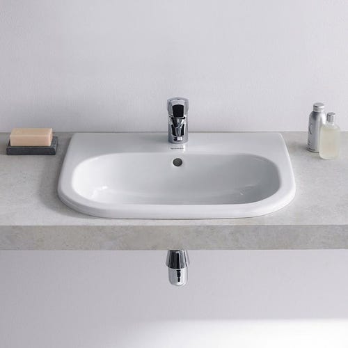 Immagine di Duravit D-CODE lavabo da incasso soprapiano, con troppopieno e bordo per rubinetteria, colore bianco 0337540000