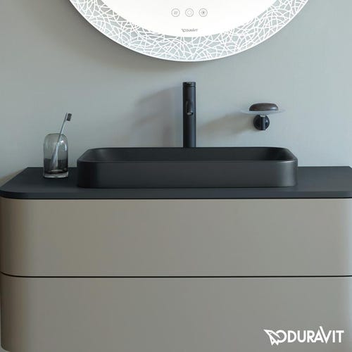 Immagine di Duravit HAPPY D.2 PLUS bacinella da appoggio soprapiano 60 cm con rettifica, senza foro e senza troppopieno, WonderGliss, colore antracite finitura opaco 23596013001