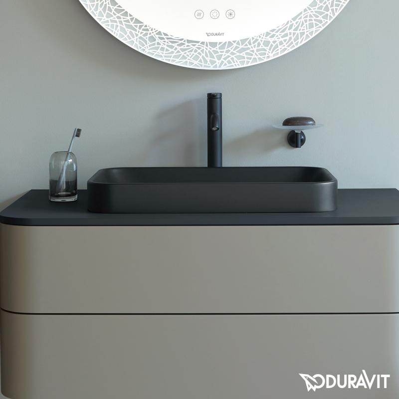 Immagine di Duravit HAPPY D.2 PLUS bacinella da appoggio soprapiano 60 cm con rettifica, senza foro e senza troppopieno, WonderGliss, colore antracite finitura opaco 23596013001