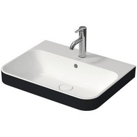 Immagine di Duravit HAPPY D.2 PLUS bacinella da appoggio soprapiano 60 cm con rettifica, senza foro, con troppopieno e bordo per rubinetteria, interno colore bianco finitura lucido, esterno colore antracite finitura opaco 2360606160
