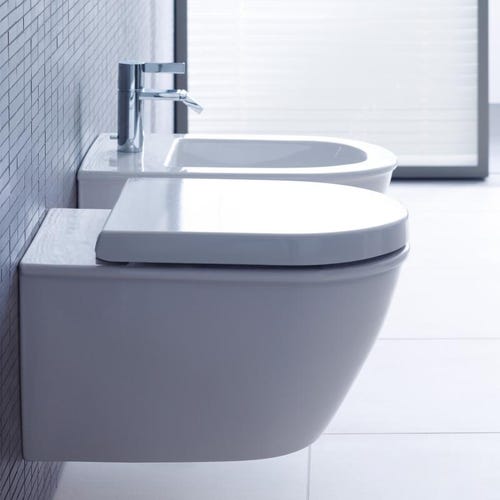Immagine di Duravit DARLING NEW vaso sospeso Rimless®, a cacciata, senza brida, senza sedile, fabbisogno di acqua di risciacquo 4,5 l, UWL classe 1, HygieneGlaze, colore bianco 2557092000